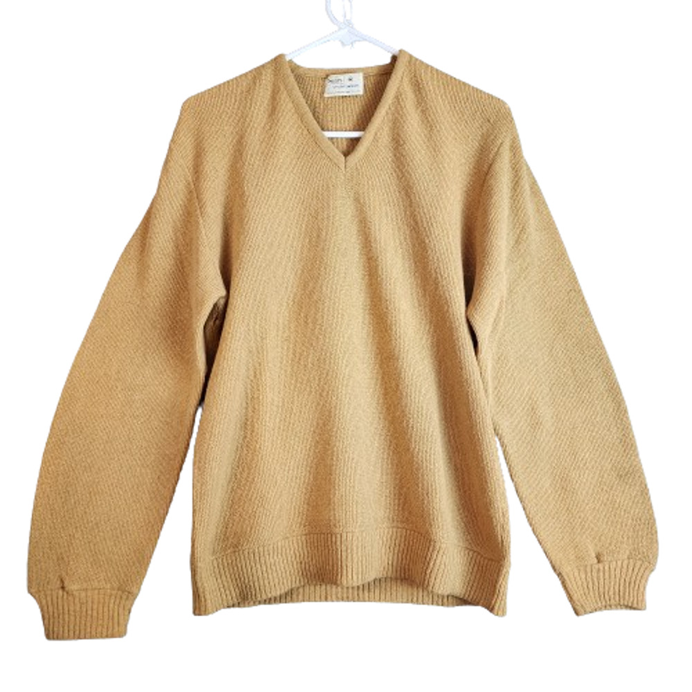 Vintage 70s Sears Men's Sweater Sandy Gold Long Sleeve V Neck Size Medium